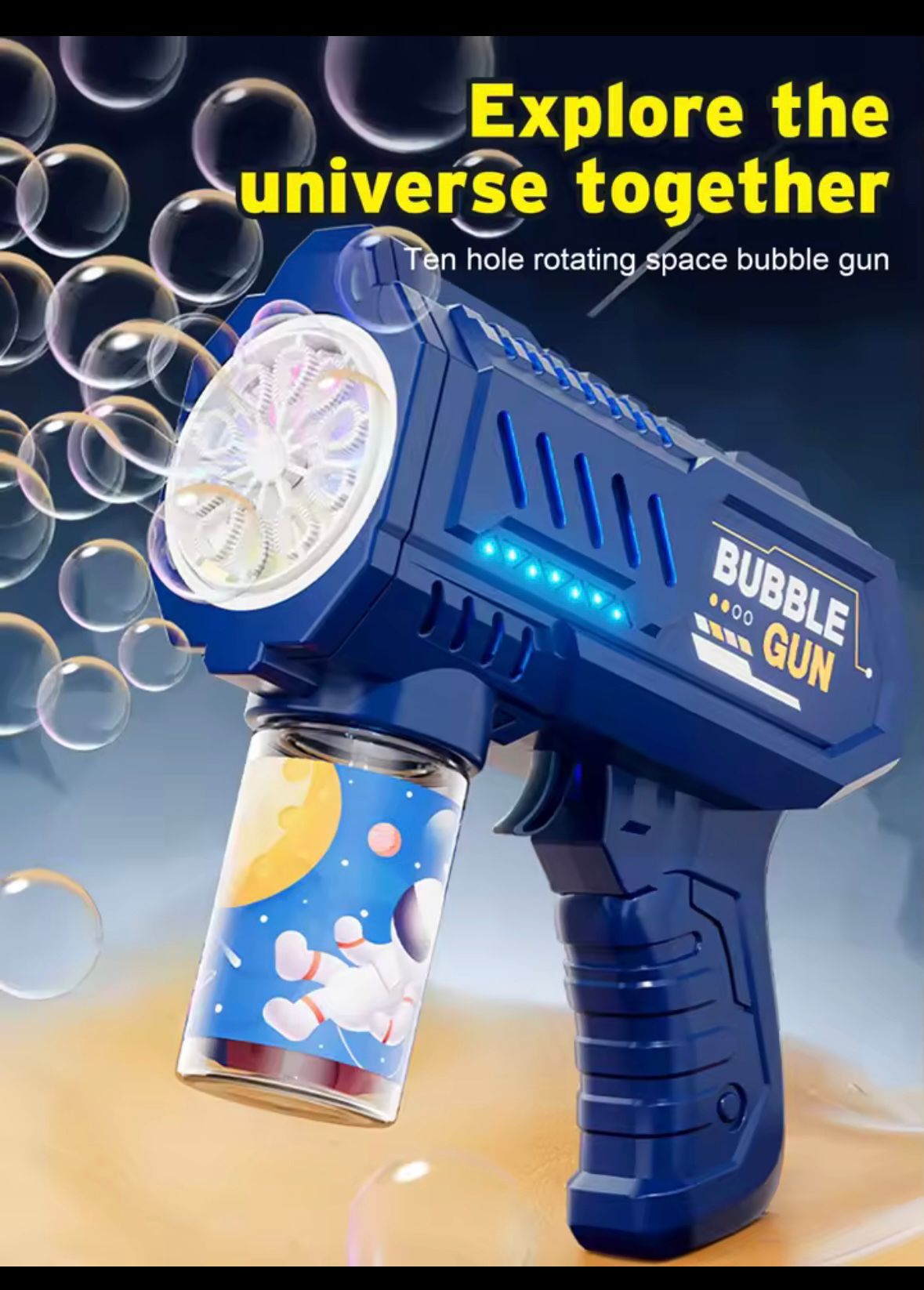 Macchina per bolle a razzo con pistola a bolle completamente automatica, soffiatore automatico con giocattolo liquido a bolle per regali di bolle all'aperto da spiaggia per bambini