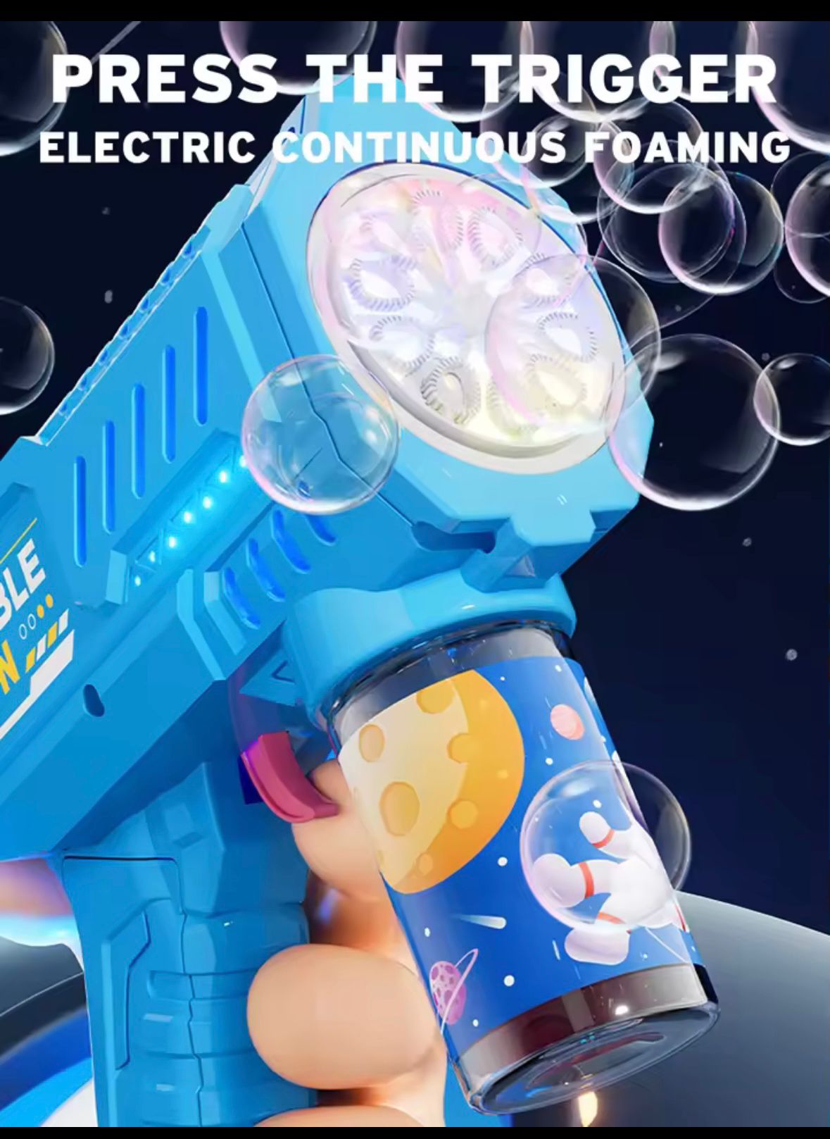 Macchina per bolle a razzo con pistola a bolle completamente automatica, soffiatore automatico con giocattolo liquido a bolle per regali di bolle all'aperto da spiaggia per bambini